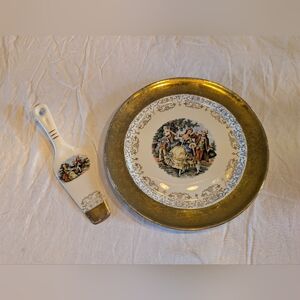 2/30$ 22k White and Gold Sabin Decorative Cake Plate with Matching Server